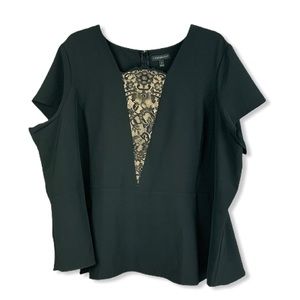 Lane Bryant Size 24  Black Top Tan Lace Inset